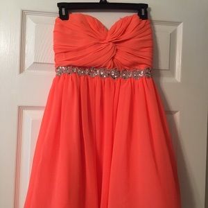 Orange/Coral sweetheart-neckline mini dress